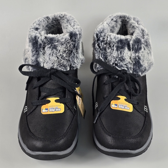 Skechers Vegan Black and Gray Winter Boots with Faux Fur Lining Size 9.5 - Picture 4 of 10